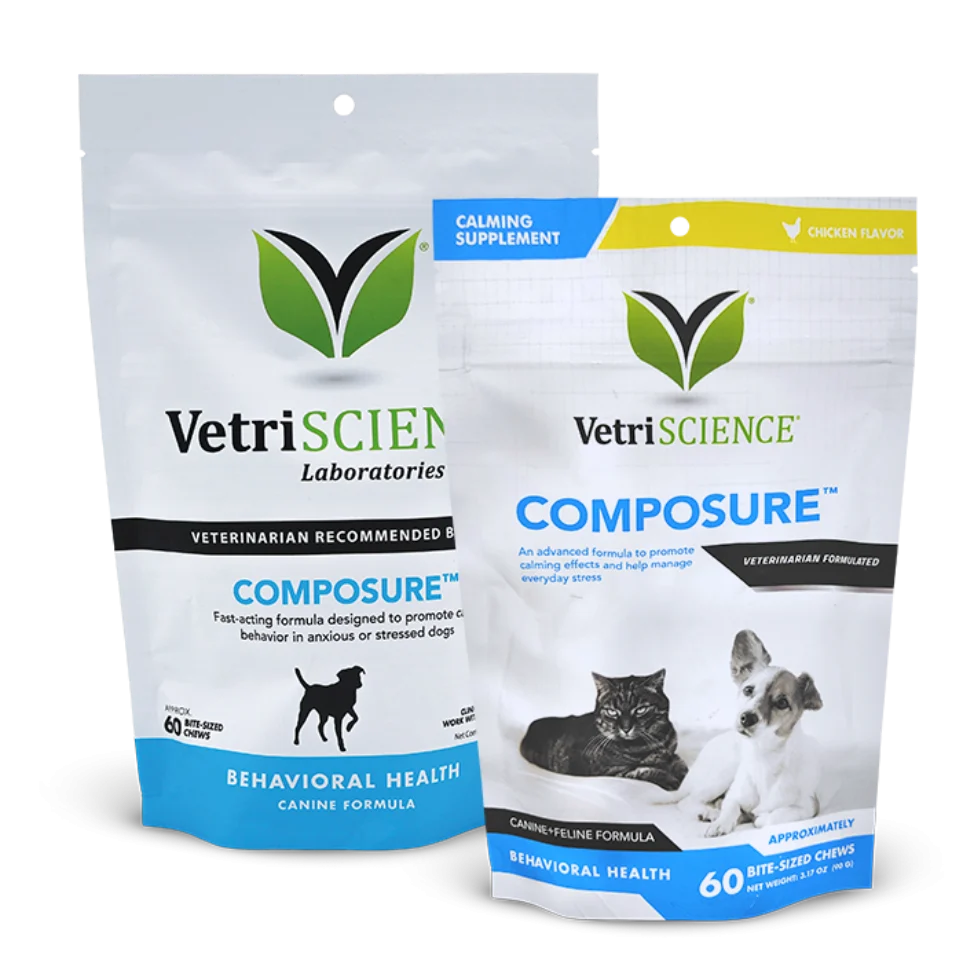 کامپوزر (Composure) از برند VetriScience مکملی طبیعی برای آرامش و کاهش اضطراب گربه‌ها و سگ‌هاست. مناسب برای استرس ناشی از تنهایی، سفر، صداهای بلند یا تغییر محیط، بدون هیچ‌گونه عوارض جانبی.